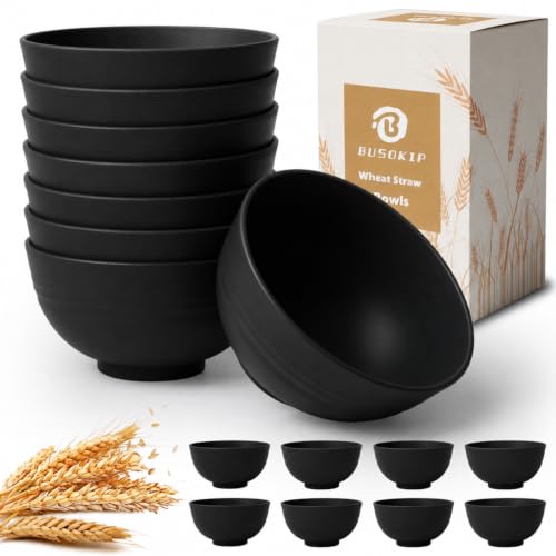10oz Dessert Bowls Set of 8, Small Plastic Bowl Reusable (Black) - color: Black, size: 10 oz