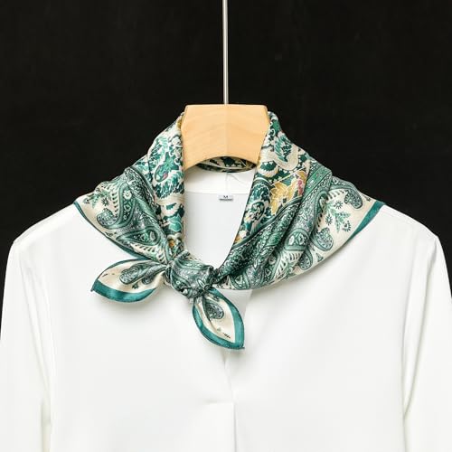 100% Mulberry Silk Scarf - 21" Square Lightweight Neckerchief, Gift Packed - color: Green-totem