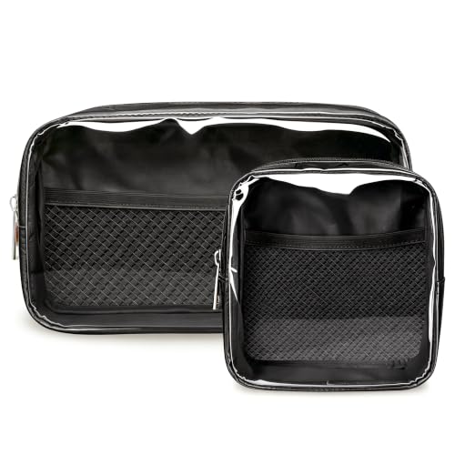WLLWOO 2pcs Clear Makeup Bag Mini Cosmetic Pouch Travel Toiletry Organizer - color: 2pcs-Black