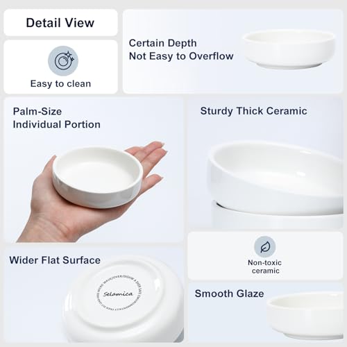 Selamica Soy Sauce Dish, 2.5 oz Ceramic Dipping Bowls Set of 6, 3.3 Inch Pinch Bowls, Mini Bowls for Side Dish, Condiment, Ketchup, Sushi, BBQ, White - color: White, size: 3.3 Inch, Set of 6