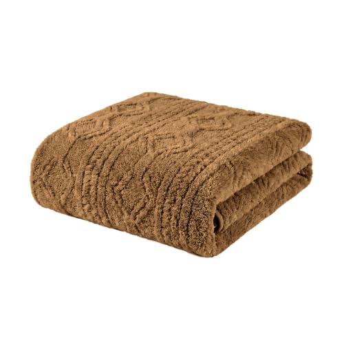 Superior Fleece Boho Jacquard Blanket, Decorative Blankets for Bedroom, Sofa, Fuzzy, Plush, Fluffy, Soft, Cute Room Decor, Beautiful Cover, Comfort Essentials, Arctic Collection, King, Camel - color: Camel, size: King
