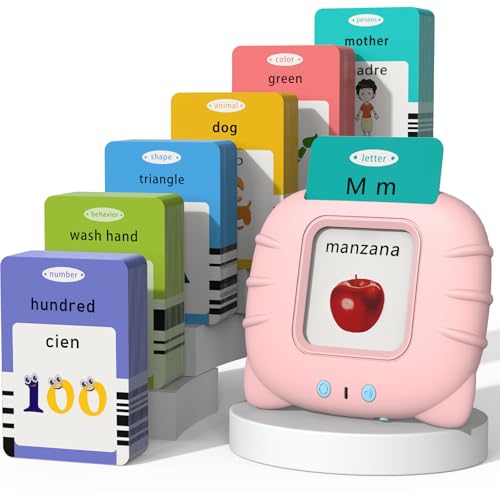 Startcan Spanish & English Talking Flash Cards for Girls 3-6, Audible Toys with Music to Learn Numbers 0-100, Letters, Phrases and More Spanish and English Vocabulary - 278 Cards and 556 Words(Pink) - color: 556-bilingual-pink (Abc, 0-100, Phrases+3 Songs
