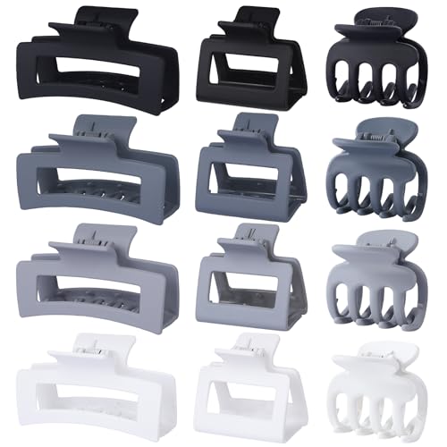 SMKSL 12 Pcs Hair Claw Clips for Women & Girls 3 Styles Hair Accessories - color: Grey