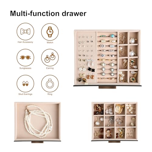 Frebeauty Jewelry Box for Women,Clear Lid Jewelry Organizer with 3 Drawers - color: Black, size: 3 Drawer