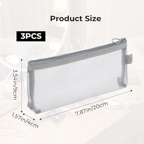 3 PCS Makeup Brush Pouch, Mesh Makeup Bag, Nylon Zipper Pouch, Mesh Makeups Brush Bag, Portable Clear Travel Cosmetic Bags, Small Organizer for Home Office Accessories