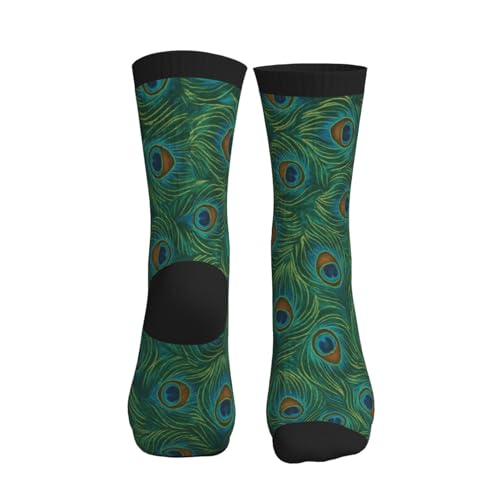 Crew Athletic Socks Funny Crazy Casual Sports Novelty Dress Socks for Women Men Running Hiking - color: Green Peacock