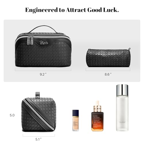 BOYATU Travel Makeup Bag for Women: Four Leaf Clover 3 Pcs Set Cosmetic Bag - color: M-06Black