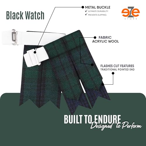 EZE Kilt Flashes for Men with Heavy Buckle Adjusters, Plain & Tartan Kilt Sock Flashes Acrylic Wool - color: Black Watch