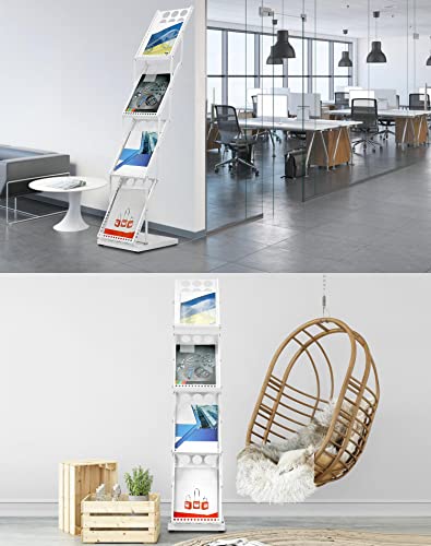 QWORK Foldable Brochure Display Stand, Magazine Brochure Display Rack Stand, 4 Pocket Literature CatalogTradeshow Display Stand, for Office Store and Exhibition Trade Show (White) - color: White, size: 1 Pack