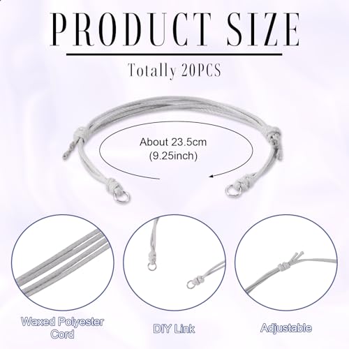 20Pcs Waxed Polyester Cord Bracelets Adjustable Braided Bracelets Handmade Friendship String Bracelets for DIY Women Jewelry Making Supplies (Light Grey) - color: Light Grey, size: 235mm