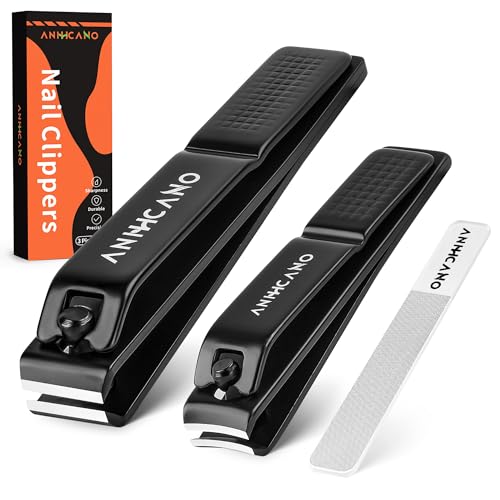 Nail Clippers with Glass Nail File, Ultra Sharp Nail Clipper Set, Professional Fingernail & Toenail Clippers Nail Cutter for Men and Women (Black) - size: 3 Piece Set