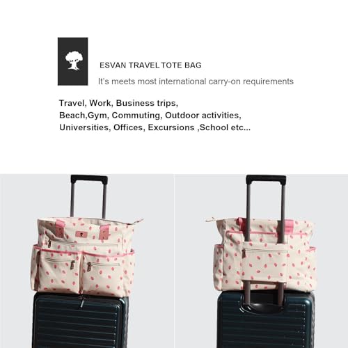 Weekender Bag Carry On Bag Overnight Tote Travel Duffle with 13 Pockets for Travel,Work，Gym,Beach,Teacher,Nurse - color: Corduroy Pink strawberry