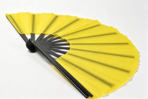 2 Pack Large Folding Hand Fan, Yellow Chinese Kung Fu Tai Chi Fan Nylon-Cloth Fan for Men and Women Performance, Dance, Decorations, Festival, Gift (Folding Fan Yellow 2p+case) - color: Yellow+yellow