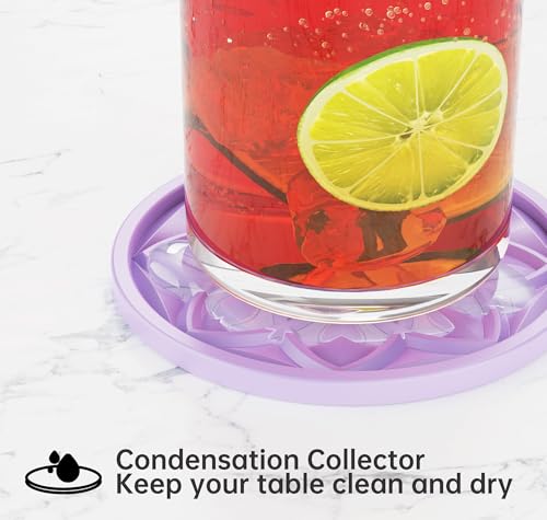 HFHOME Silicone Coasters Set for Drinks - 6 Pack With Holder, Table Cup Mat for Coffee Table, Desk, Bar - Tabletop Protection Gift - Light Purple - color: Light Purple