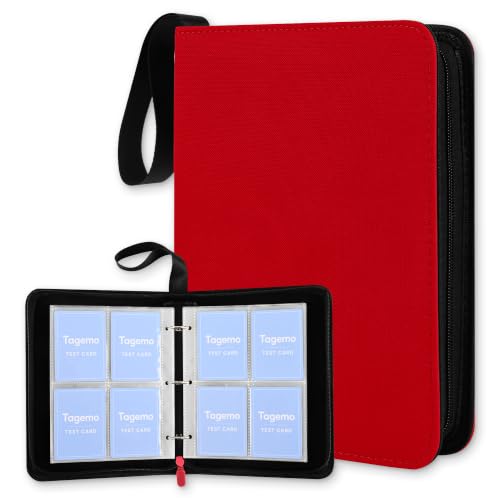 4 Pocket Card Binder,400 Capacity Trading Card Binder 4 Pocket, Refillable 3 Ring MTG Binder with Removable Pages,Waterproof Small Card Book Holder for Trading Cards,TCG&Sports Card Binder with Zipper - color: Red, size: 4-Pocket