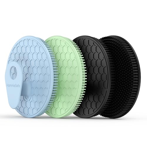4 Pack Soft Silicone Shower Brush, Body Exfoliating Skin Massage Scrubber - color: Black(2p)+blue+mint