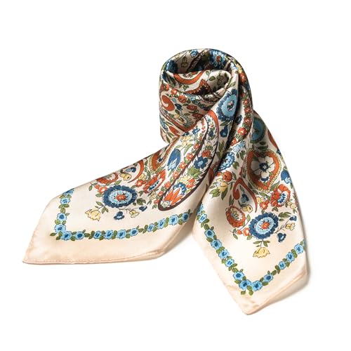 100% Mulberry Silk Scarf - 21" Square Lightweight Neckerchief, Gift Packed - color: White-4
