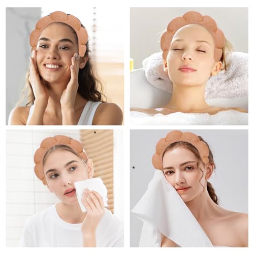 Beleki Spa Headband for Washing Face Wristband Set Sponge Headband Makeup Skincare Face Washing Headband Terry Cloth Bubble Puffy Hairband Non Slip Headwear Hair Accessory for Women - Orange - color: Orange