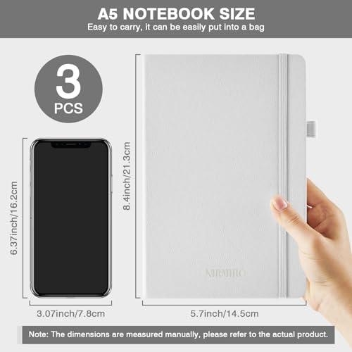 Hardcover Journal Notebook for Work, A5 (5.7"x8.4"), 3 Pack 160 Pages Lined Journaling Notebooks with Pen, 100GSM Paper, for Women Men Writing, Travel, Business, Daily Diary, School Office Supplies - color: Black_gray_white, size: A5