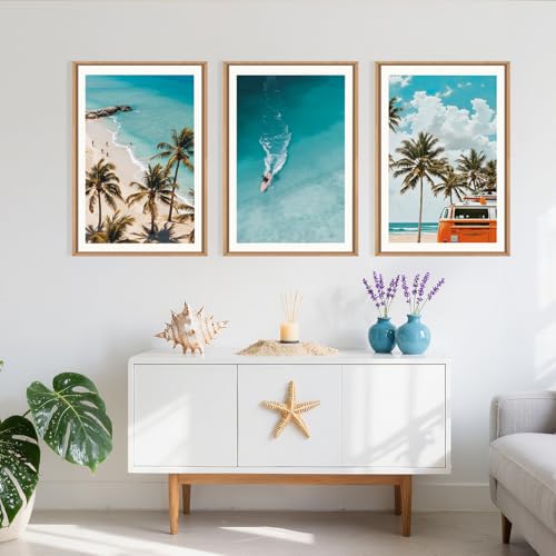 LHIUEM Large Nature Surfboard Beach Framed Canvas Wall Art,Summer Ocean Surfing Wall Decor,Palm Trees Wall Painting,Modern Picture Artwork for Living Room,Bedroom,Dining Room,Office -16"x24"x3 - color: Beach Surfing Wall Art, size: 24"L x 16"W