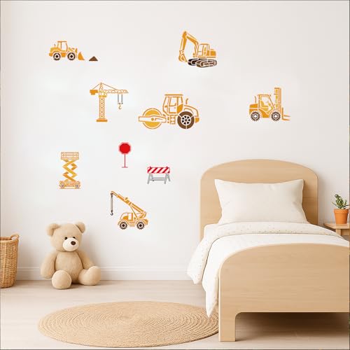 9Pcs Construction Vehicles Stencil PET Painting Templates Tractor Inlay Border Stencils for Furniture Reusable DIY Craft for Wall Wood Fabric Canvas Paper Decor - color: construction vehicle
