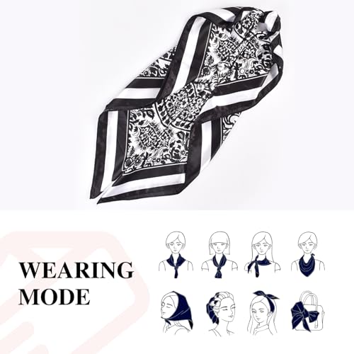 35 Inches Silk Head Scarf-Satin Hair Scarves Silk Bandana Scarf Headscarf for Women's Fashion Scarves - color: Black-large Cashews