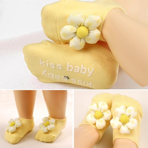 4Packs Baby Girls Socks,Flower Non-Slip Grips for Babies Toddler Princess - color: Purple Yellow Pink Light Bule
