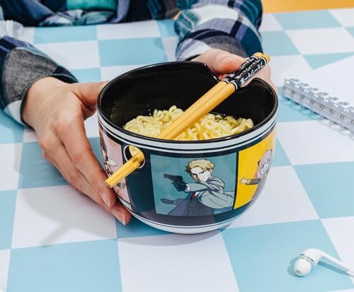 Silver Buffalo Spy x Family Character Grid Ceramic Ramen Dinnerware Set | Includes 20-Ounce Noodle Bowl and Wooden Chopsticks