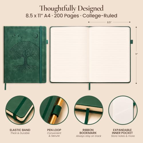 Lined Journal Notebook Hardcover Leather Bound 200 Pages A4 Green Diary - color: Dark Green, size: A4 200 Pages