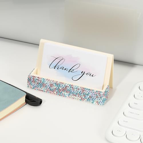 PATIKIL Business Card Holder for Desk, Rhinestone Business Card Holders Crystal Card Stand Organizer Cards Display for Office Exhibition, Blue/Pink - color: Blue/Pink