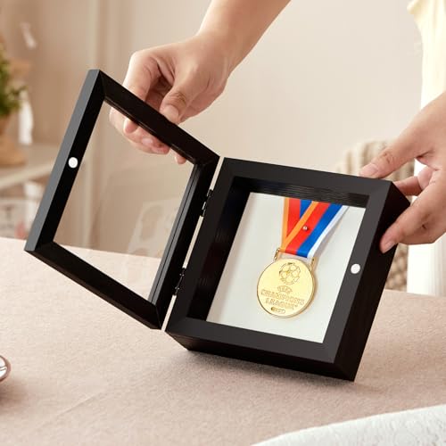 5x5 Black Deep Shadow Box Picture Frame with HD Clear Glass - color: Black, size: 5x5