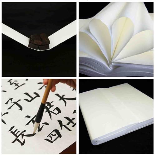 KYMY Chinese/Japanese Calligraphy Paper 100PCS, Sumi Paper/Rice Paper for Writing Painting Drawing Practice, Chinese Brush Ink Xuan Paper 34 x 34 cm (13.38 x 13.38 Inch), Shu (Ripe) Xuan - size: Shu (Ripe) Xuan 34 x 34 cm (13.38 x 13.38 Inch)