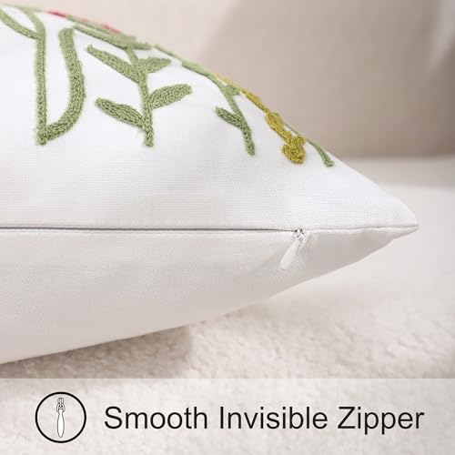 LUOYEHK Embroidered Pillow Covers 18x18 Inch Set of 2 Decorative Throw Pillow Cover Tufted Floral Spring Summer Boho Cushion Pillowcase for Couch Sofa Bed Living Room, Colorful Flowers - color: Colorful Flowers