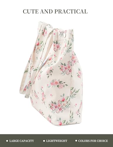 Corduroy Tote Bag Cute Tote Bags for Women Shoulder Bag with Inner Pocket for Work Beach Travel and Shopping Grocery - style: Peony