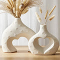 White Ceramic Flower Vases Table Decor Heart Shaped Vase Set of 2 - color: Large Cream White