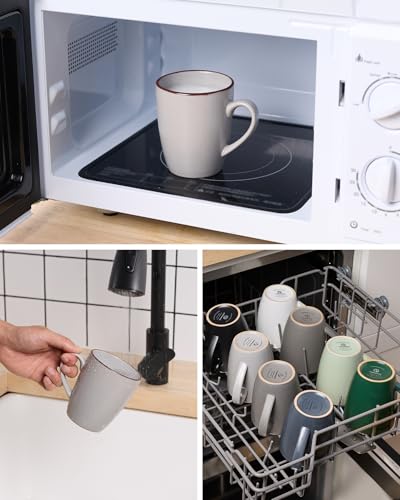 famiware Venus Coffee Mugs for 6, 14 oz Mug Set, Dringking Cup with Handle for Coffee, Tea, Cocoa, Milk, Ligth Gray (Pack of 2) - color: Ligth Gray, size: 6pcs (Pack of 2)