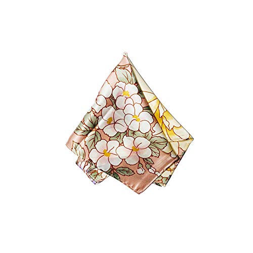 Bandana,handkerchief, hanky,silk cerpe satin with oriental art pattern - color: Red Peony Pattern