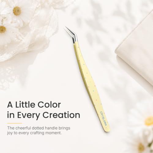 Precision Craft Tweezers, Curved Extended Fine Tip Sticker Tweezers for 3D Scene Stickers (Yellow) - color: Yellow