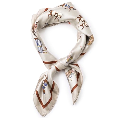 Ymapinc Colorful Western Horse Neck Scarf for Women, Square Silk Wrap, Horse Printed Bandanas Soft Head Scarf for Women - color: Khaki Western Horse