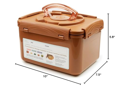 Crazy Korean Cooking Premium Fermentation and Storage Container for Kimchi, Sauerkraut with Inner Vacuum Lid, Sand Brown (5.2 L)