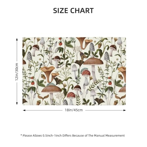 Boho Beige Wild Mushroom Print Placemats Set of 6 12x18 Inch - color: Beige, size: Set of 6