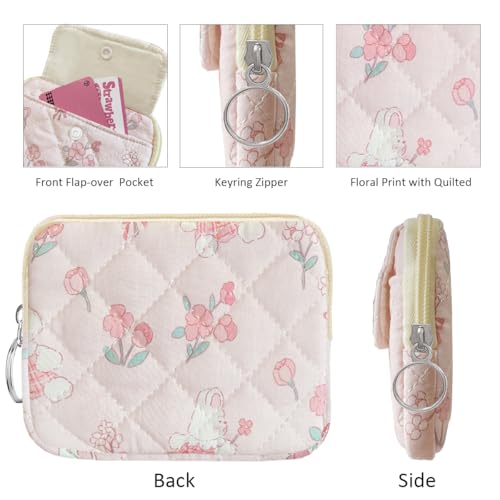 Cute Prints Cotton Quilted Coin Purse for Women Girls - color: PLAID RABBIT