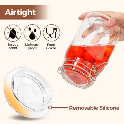 ComSaf Square Glass Jars with Airtight Lids 51 oz 3 Pack Wide Mouth - size: 51 fl oz x 3