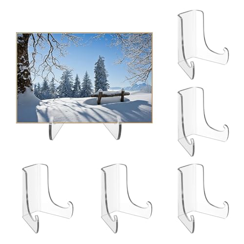 Hipiwe 6 Packs Acrylic Easels Display Stands Clear Flat Back Easel Display
