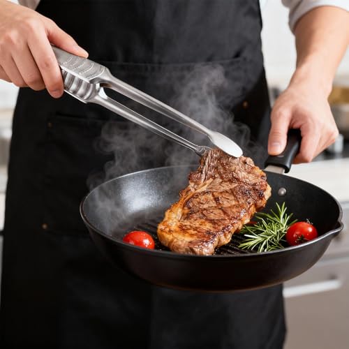 10.8" Metal Food Tong with Non-Slip Comfort Grip Korean and Japanese BBQ Tongs Stainless Steel Kitchen Tongs Serving Tong for Cooking for Serving Food Salad Camping Barbecue