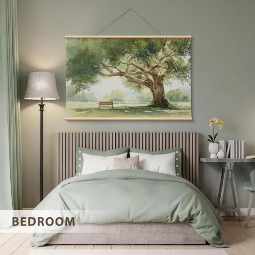 VIYYIEA Extra Large Watercolor Tree Canvas Wall Art, Sage Green, 36x54in - color: Watercolor Tree Scroll