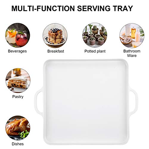 Square Serving Trays with Handles Melamine White 12.5x12.5 Inch Spill Proof Kitchen Eating Trays Set of 2 for Cafeteria Cafe Food Appeizer Dessert Snack Dinner Lunch Breakfast,TR14-02 - color: White
