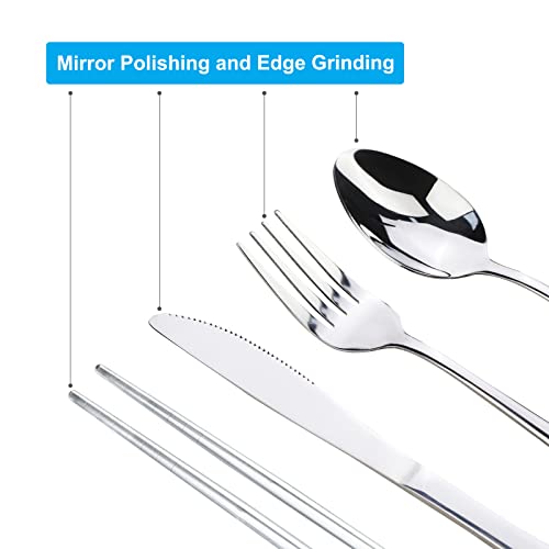 Portable Silverware Set with Case, Lengnoyp Travel Camping Utensils Set, Premium Stainless Steel Travel Cutlery Set - color: Thick 5 PCS