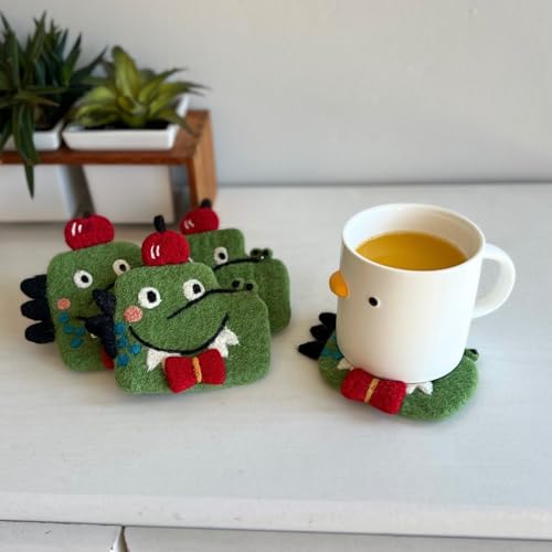 Humble Hilo Handmade Animal Felt Coaster Set of 4, Absorbent Coaster for Animal Lover (Funny Crocodile) - color: Funny Crocodile