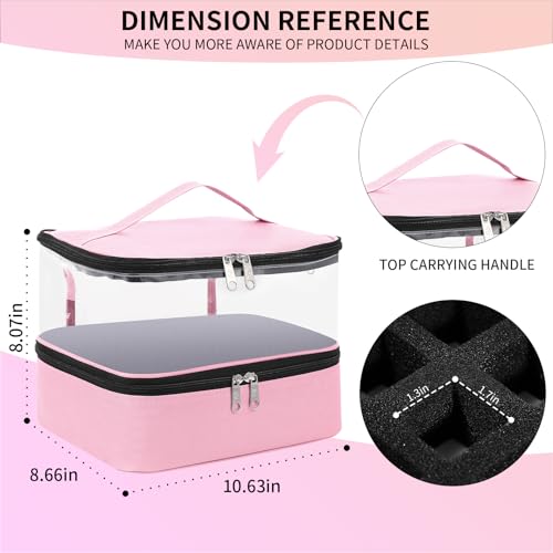 Clear Nail Polish Organizer Double layer Nail Polish Holds 30 Bottles and Nail Lamp, Nail Dryer Case Storage Supplies with Adjustable Dividers, Portable Nail Carrying Bag for Nail Tech (Pink) - color: 4.Pink
